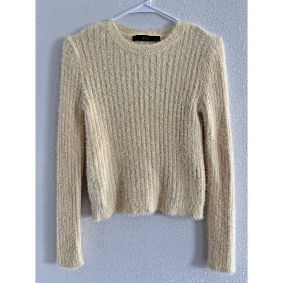MNG Mango Sweater Womens XS Yellow‎ Cropped Fuzzy Cozy Preppy Pastel Soft Girl - Picture 1 of 9